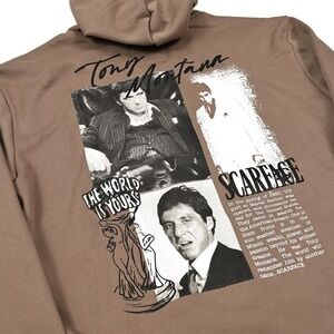 Reason x Scarface Tony Montana Pacino Graphic Full Zip Hoodie Men's XL Brown